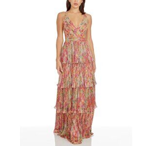 NWOT DRESS THE POPULATION LORAIN GOWN DRESS IN METALLIC MULTICOLOR PRINT SIZE S